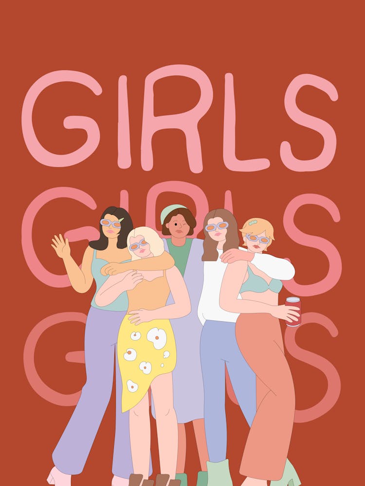 Girls, Girls, Girls Print | Funky Trendy Colorful Maximalist Preppy Decor | Feminist Art | Girly Room Decor | Dorm Wall Art | Apartment Decor |