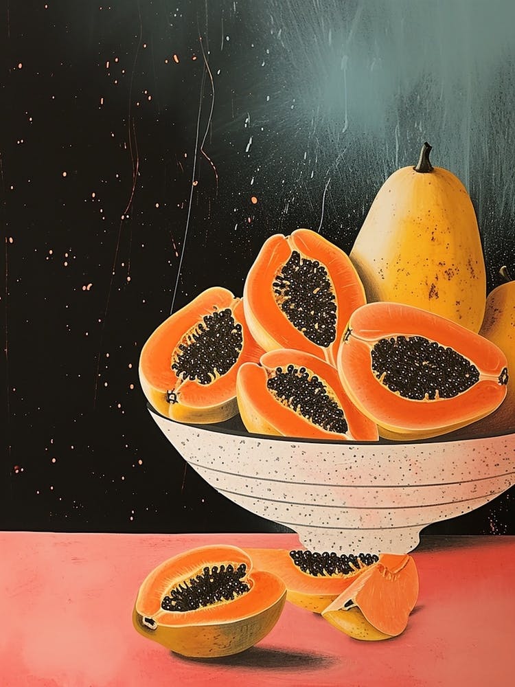 Art Deco Papaya Stillleben