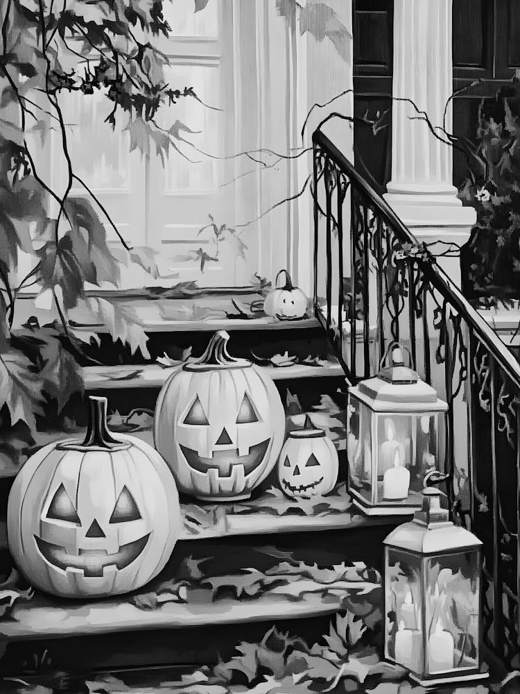 Halloween Pumpkins On The Steps 3