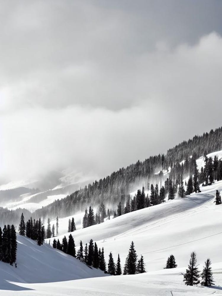 La Thuile, Italy Black And White Skiing Poster