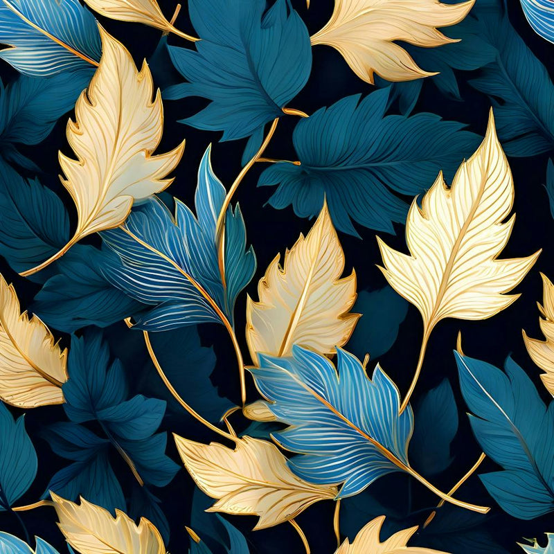 Gold And Blue Leaves Seamless Pattern