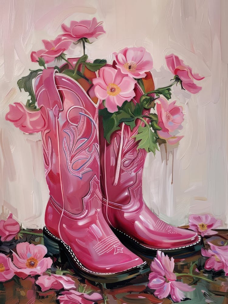 Pink Cowgirl Boots Painting Hot Pink Western 3