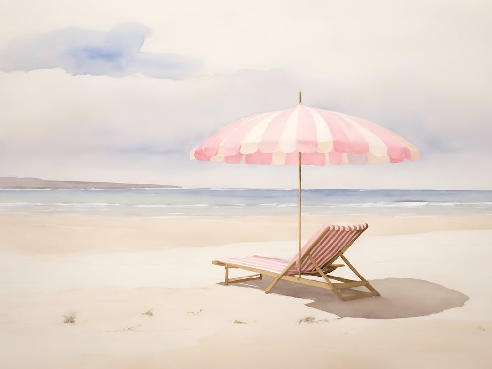 Pink Umbrella On The Beach