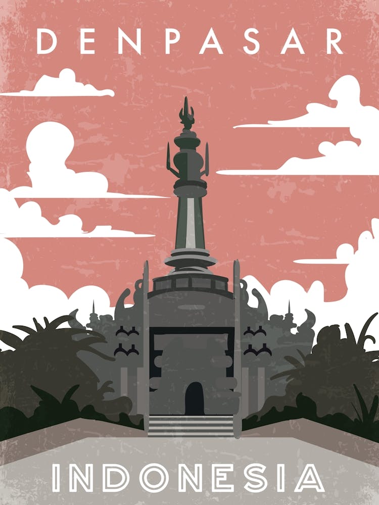 Denpasar, Indonesia — Retro travel minimalist poster