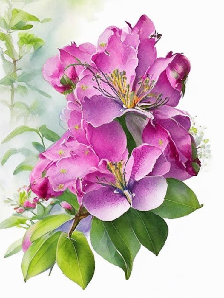 Rhododendron Wildflower Watercolour