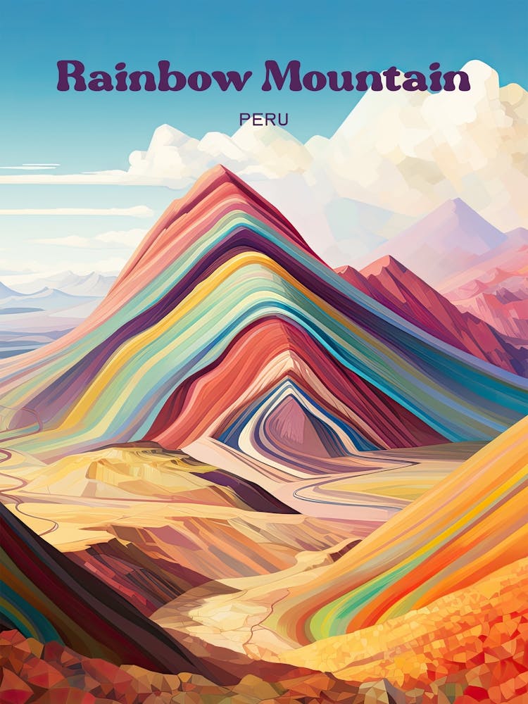 Rainbow Mountain Tourist Attraction Travel Illustration