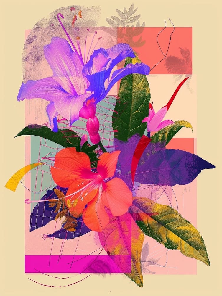 Fuchsia 2 Neon Flower Collage