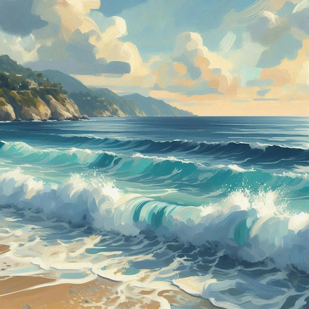 Beach And Waves, Acrylic Painting Style