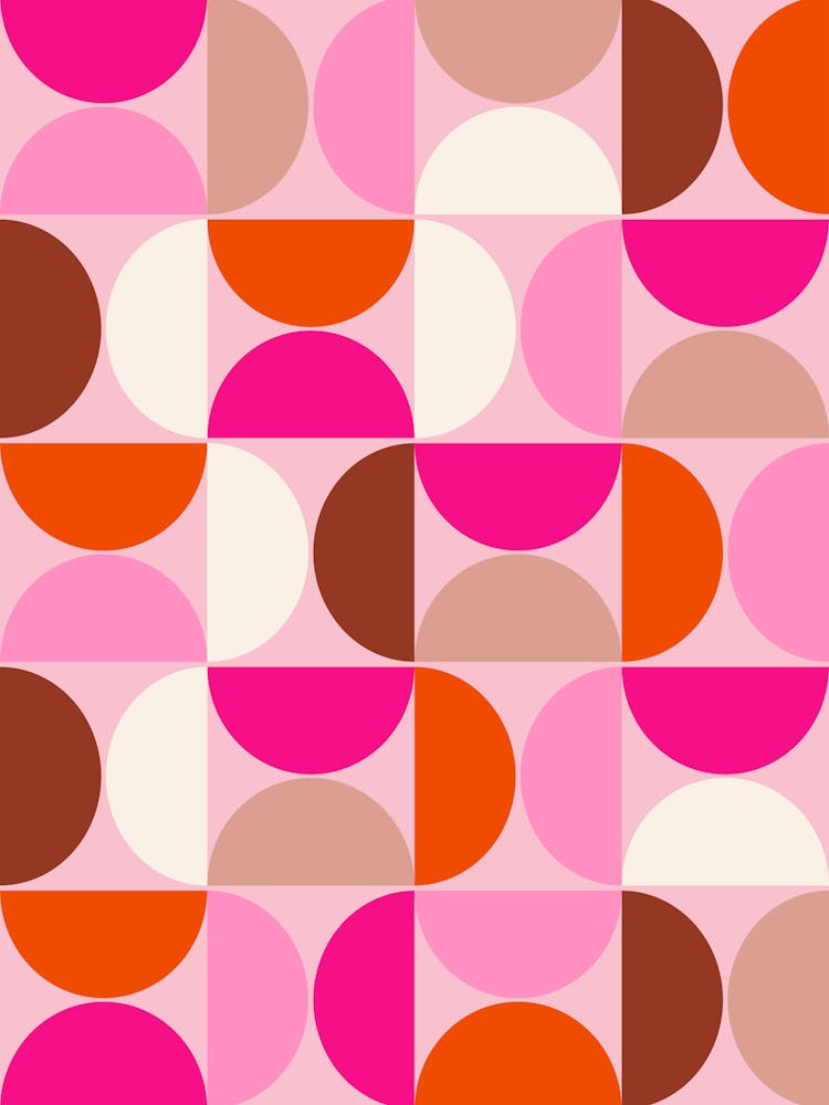 Mid Century Modern Abstract Pink Orange