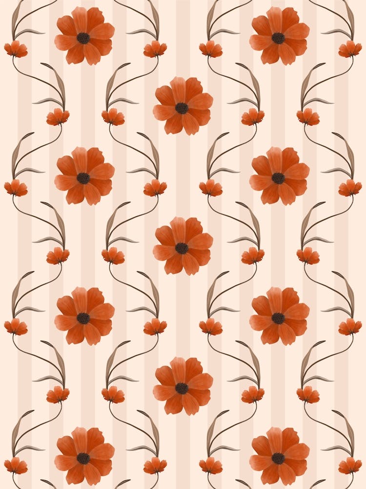 Red & Beige Floral Pattern