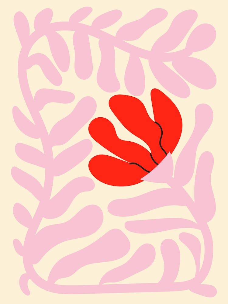 Abstract Droopy Flower Art Pink