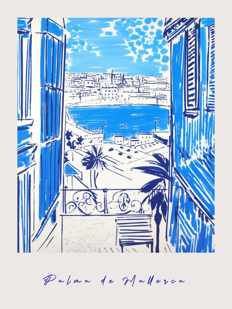 Palma De Mallorca Spain 2 Mediterranean Blue Drawing Poster