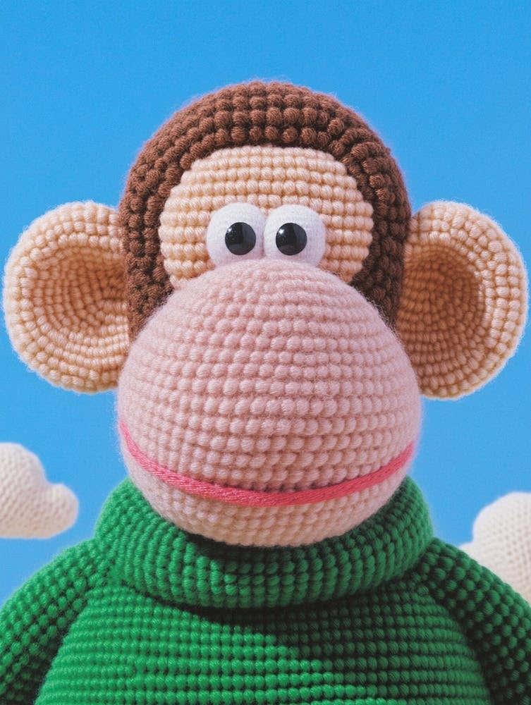 A Brown Monkey Made Of Knitted Fabric