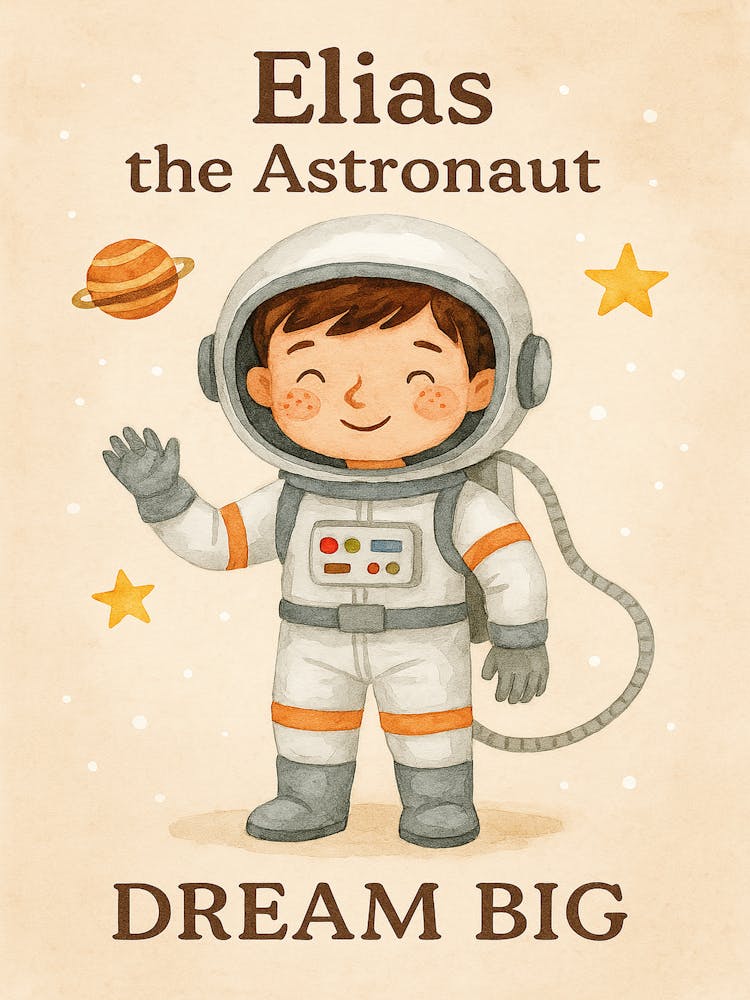 Personalized Elias Astronaut Nursery Wall Art – Custom Name Space Poster for Kids – Dream Big Space Theme Baby Room Decor