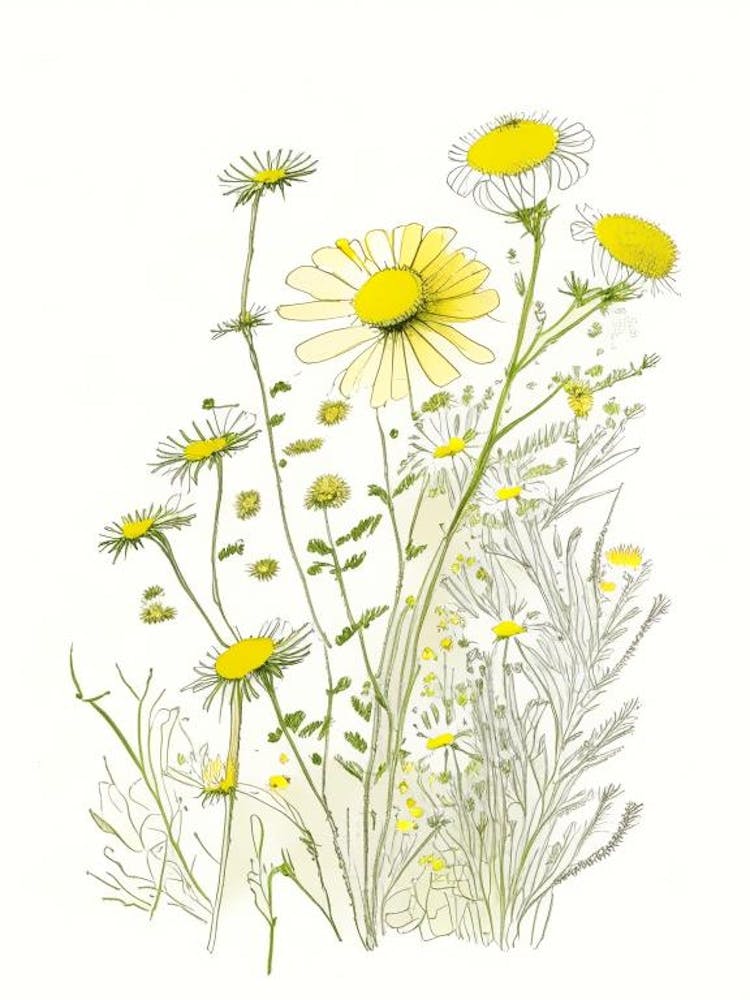 Chamomile Spices And Herbs Pencil Illustration 3