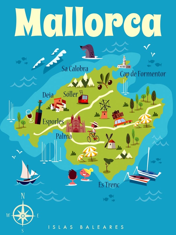 Mallorca Map Poster Blue & Green