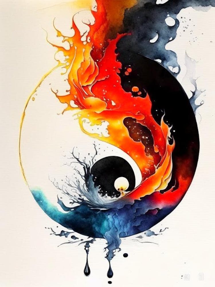 Feu Et Eau 5 Yin Et Yang Encre Japonaise