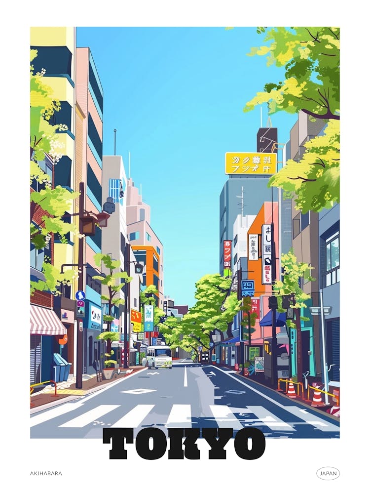 Akihabara Tokyo 3 Colourful Illustration Poster