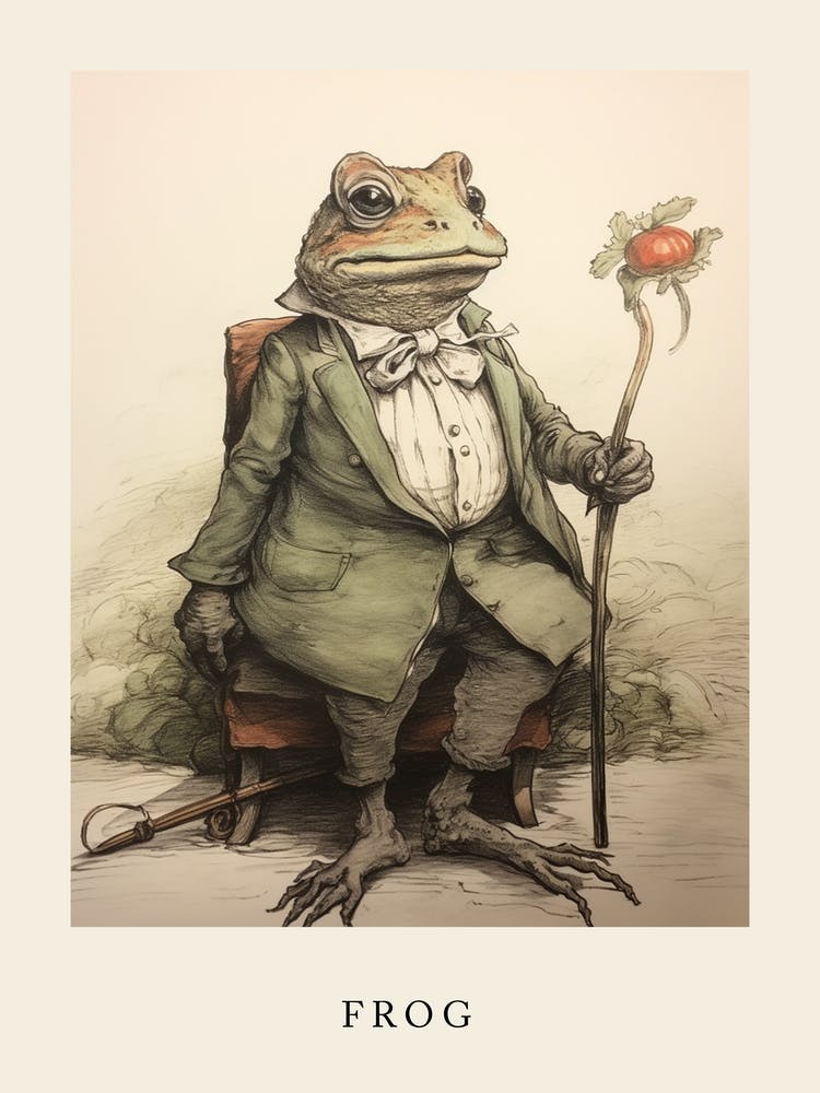 Inspiré de Beatrix Potter Grenouille en Aquarelle Animale