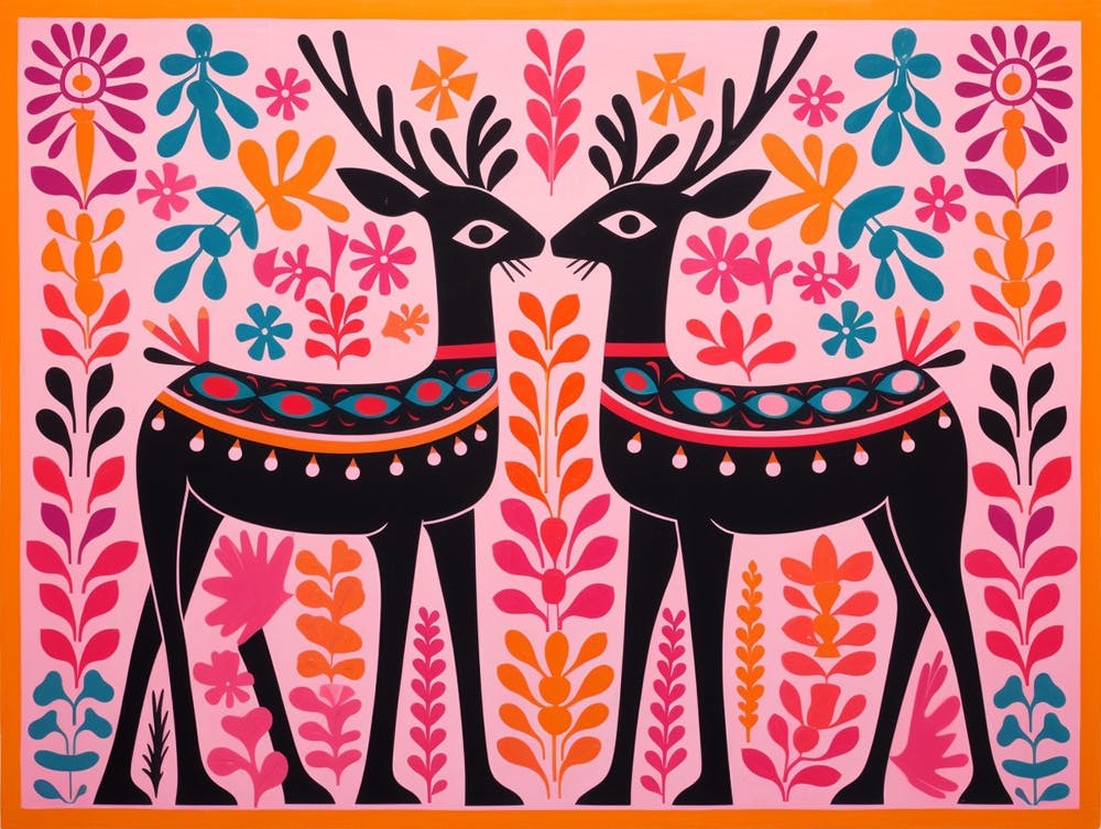 Antelope 2 Folk Style Animal Illustration