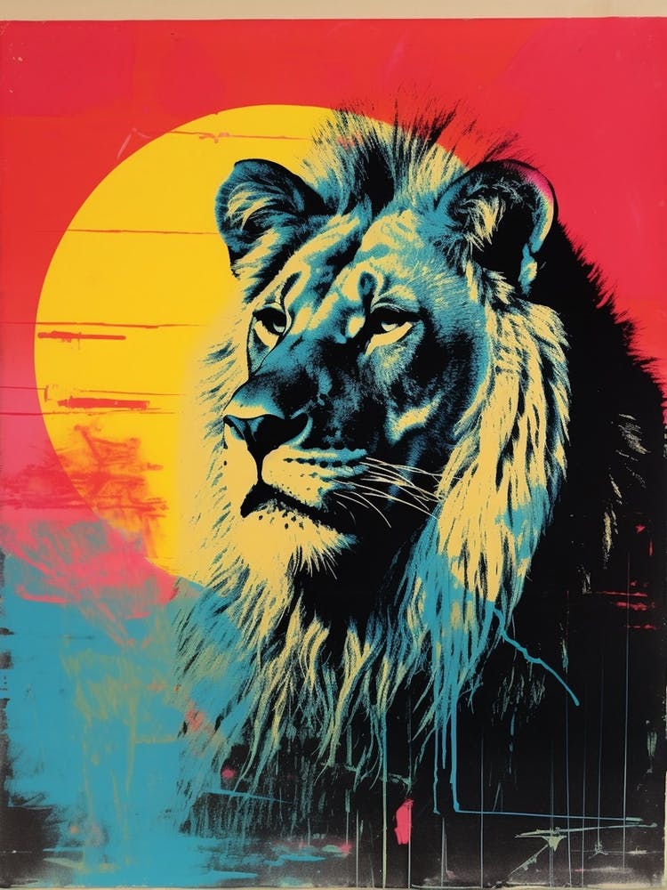 Lion Pop Art Risograph Inspired 2