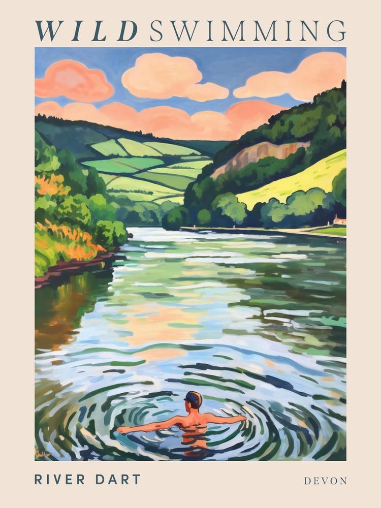 Wild Swimming At River Dart Devon Poster