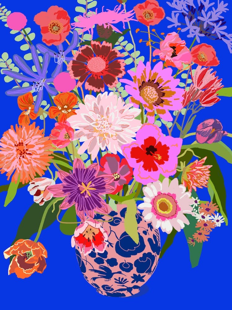 Vase of Bright Flower Blooms