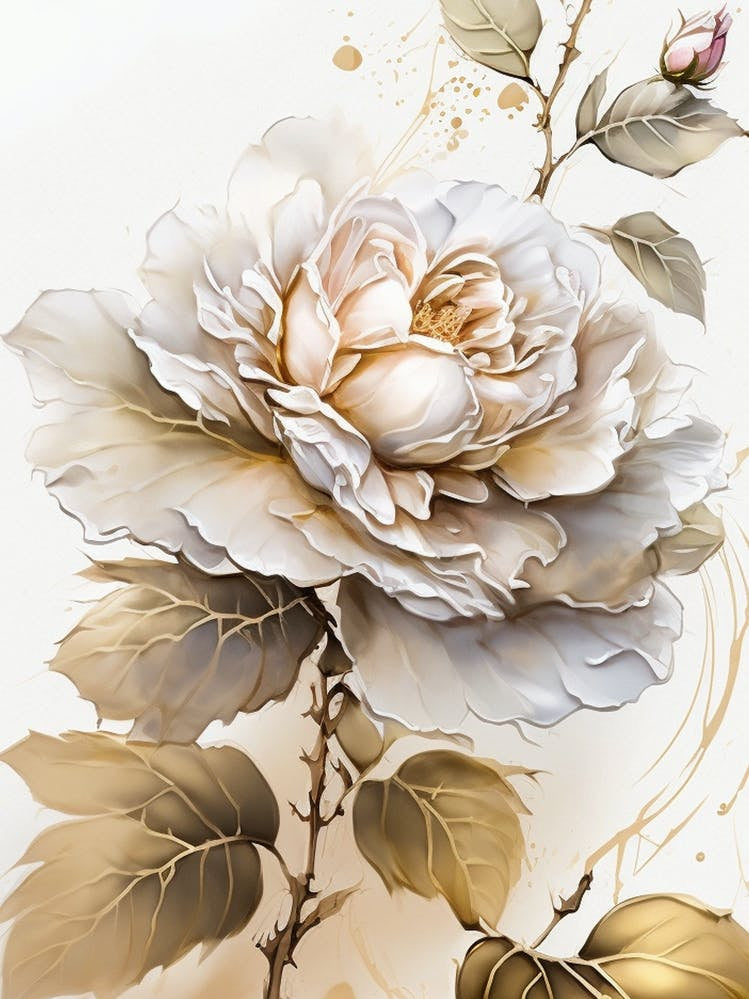 White Rose With Gold Leaves
