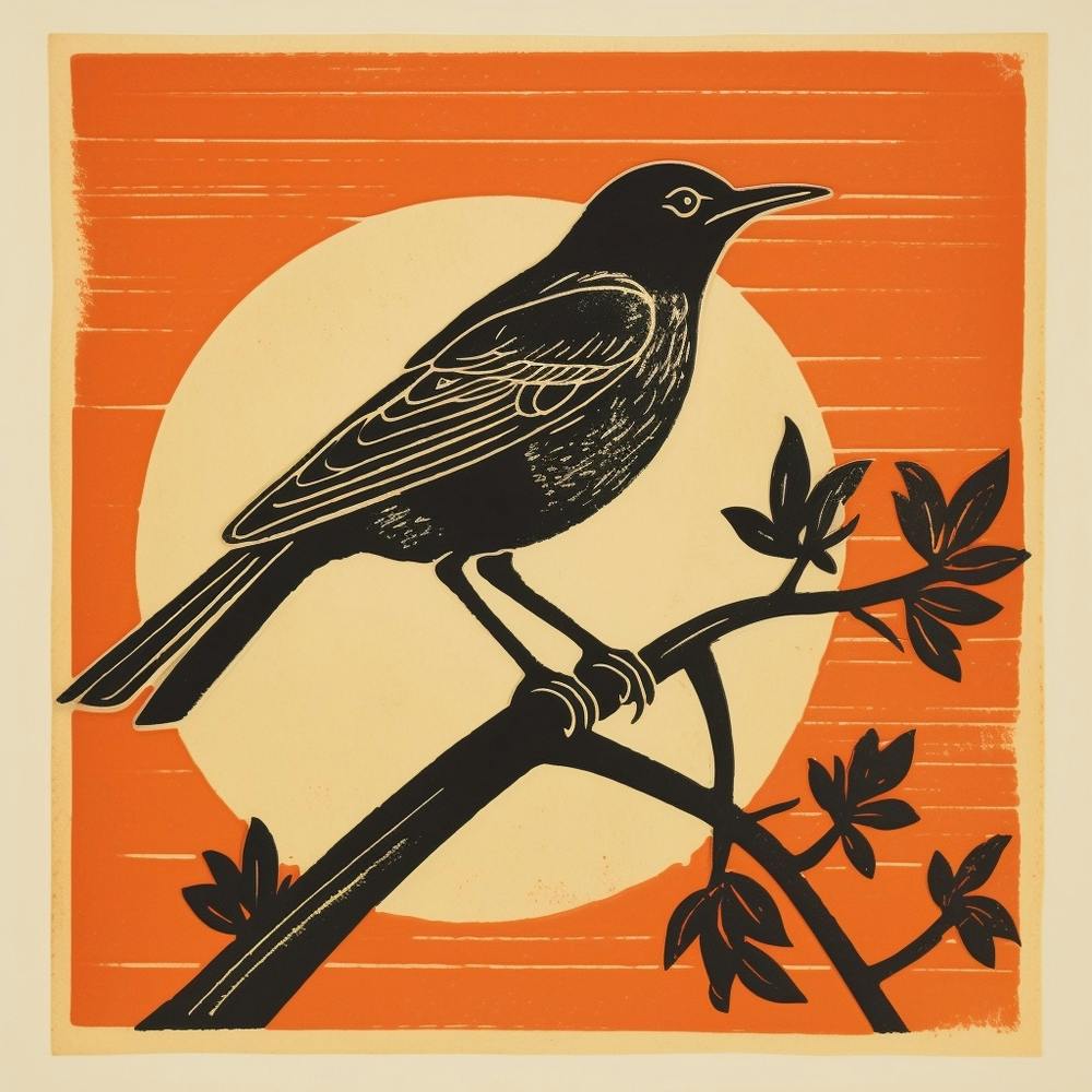 Retro Bird Lithograph Mockingbird 3