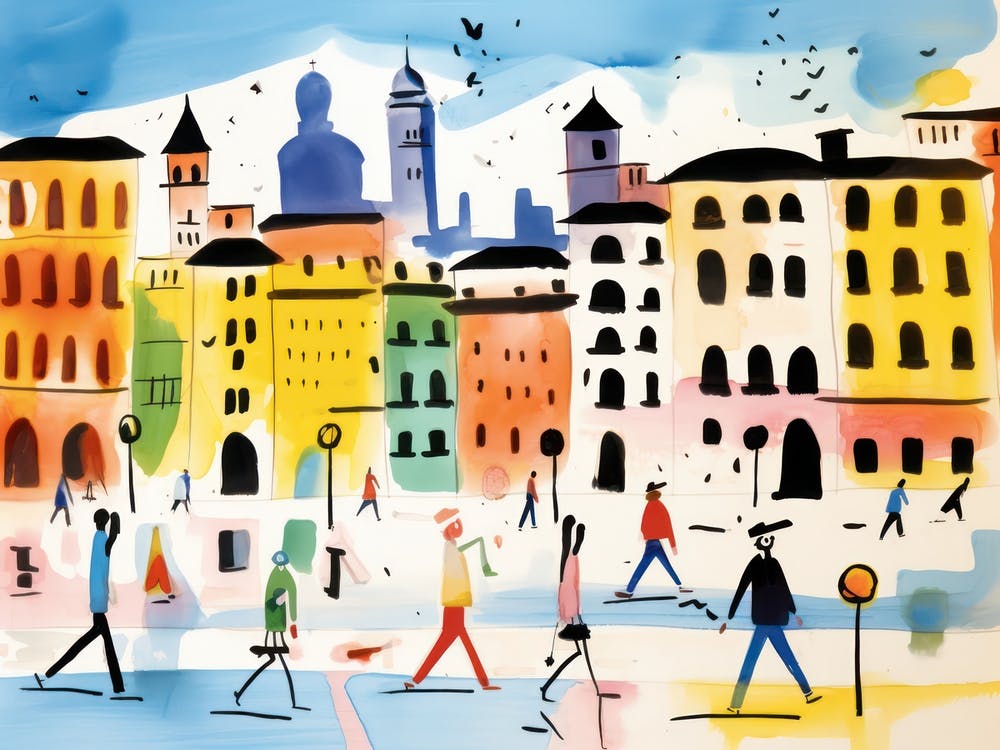 Milan Italy Cute Watercolour Illustration 1