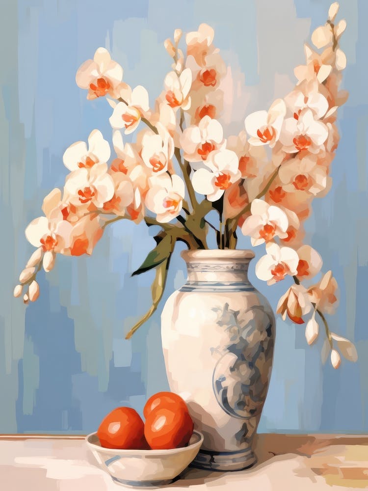 Orchid Flower And Peaches Still Life Painting 1 Dreamy