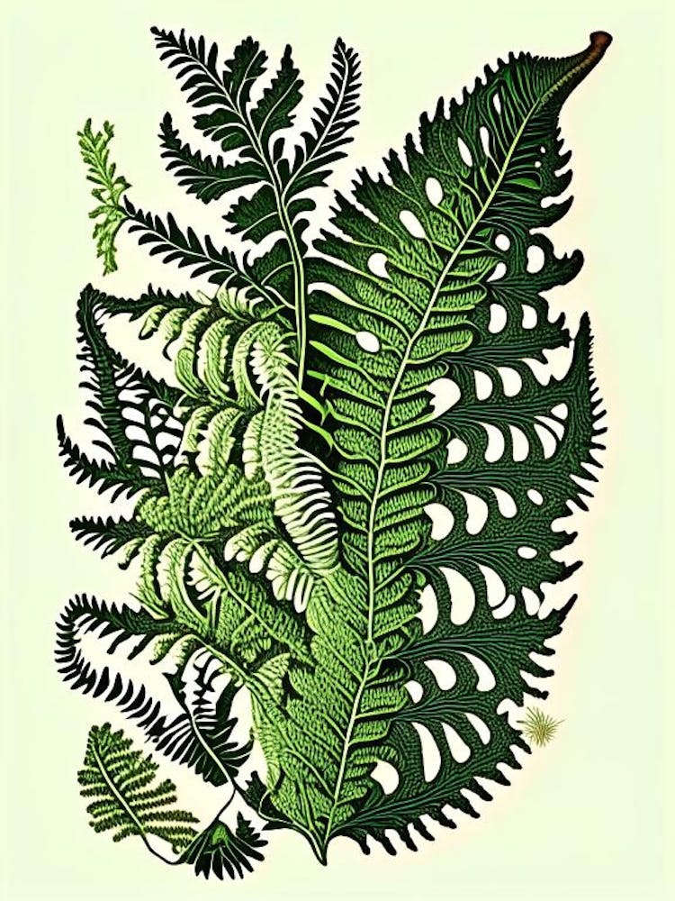 Northern Lady Fern Wildflower Vintage Botanical