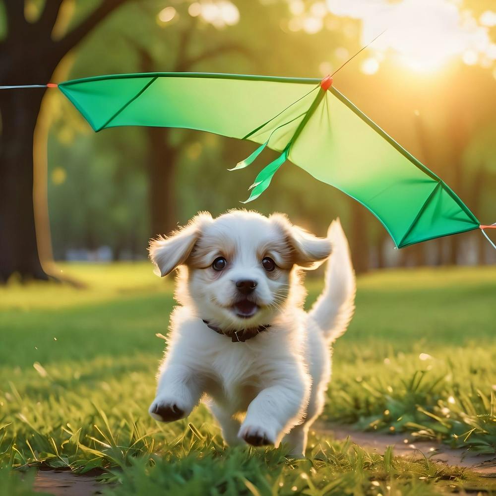 Puppy Playing With A Kite