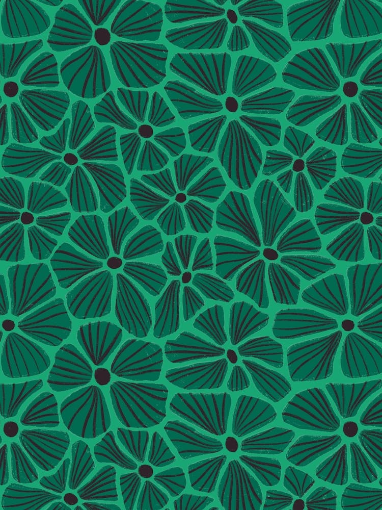 Flower Mosaic Green Shades Textured Hand Drawn