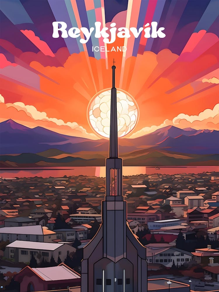Reykjavk Iceland Sunset Modern Travel Art