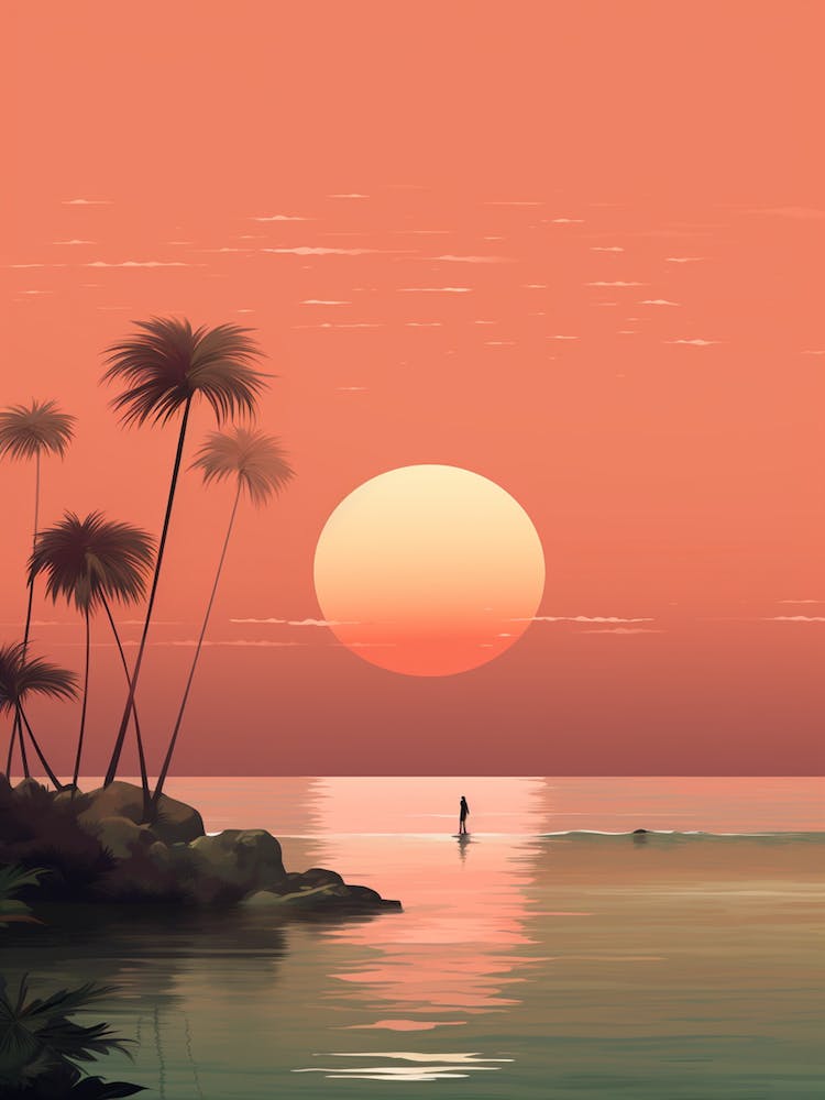 Illustration Under The Sky By The Moon In Pink Tones 3