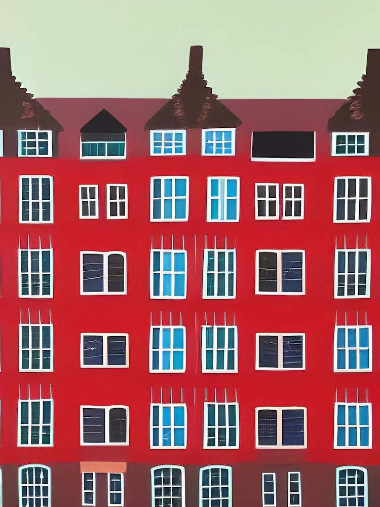 Red Brick Tall Houses Nordic Scandinavian Windows And Chimneys