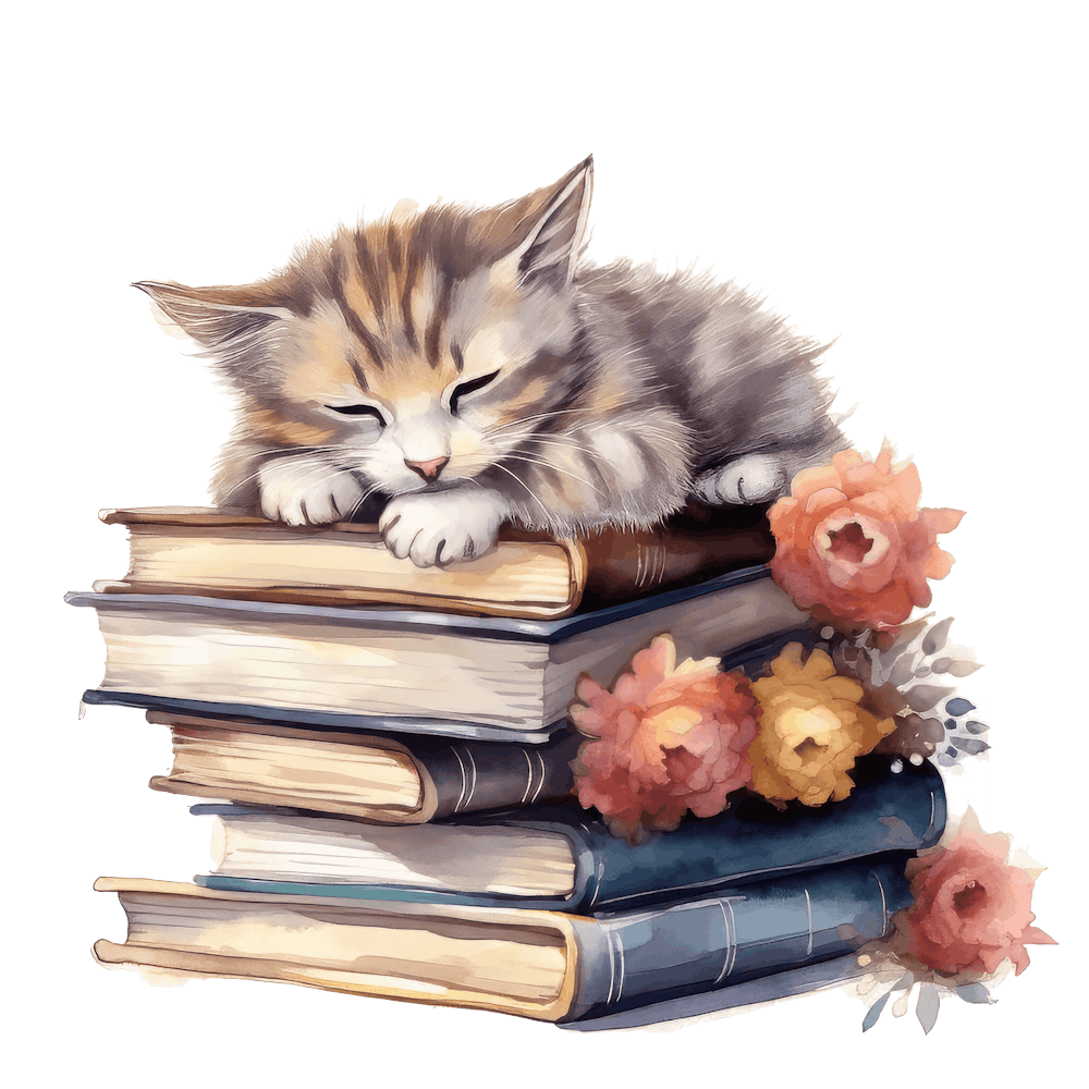 Chat Dormant Sur des Livres 24