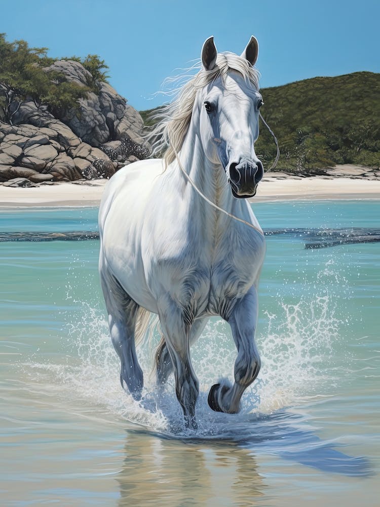 A Horse Oil Painting In Whitehaven Beach, Australia, Portrait 3