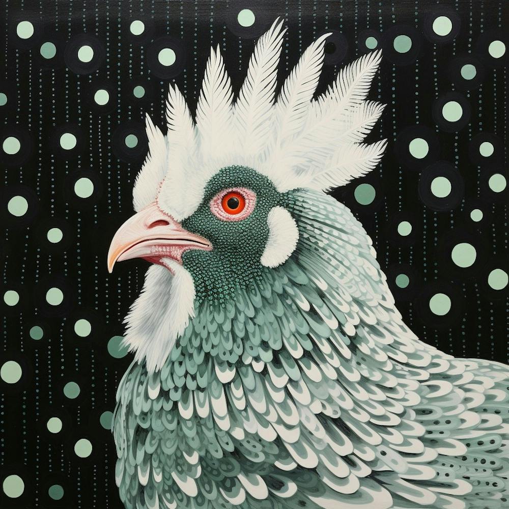 Ohara Koson Inspired Bird Painting Chicken 6 Square