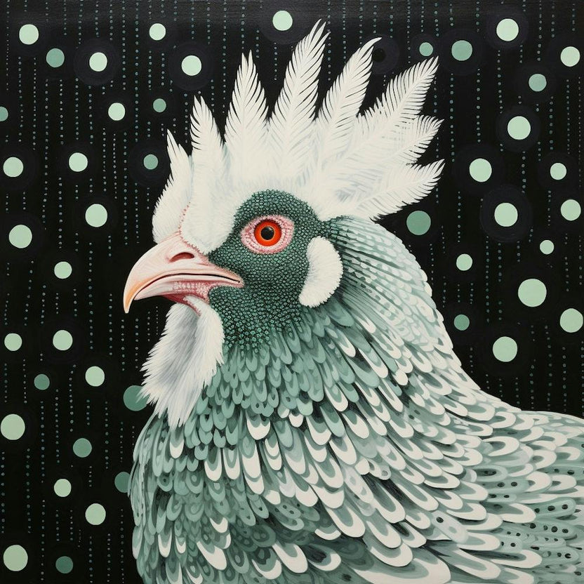 Ohara Koson Inspired Bird Painting Chicken 6 Square