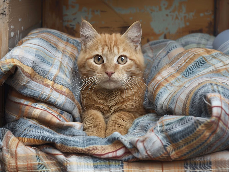 Orange Tabby Cat In Bed