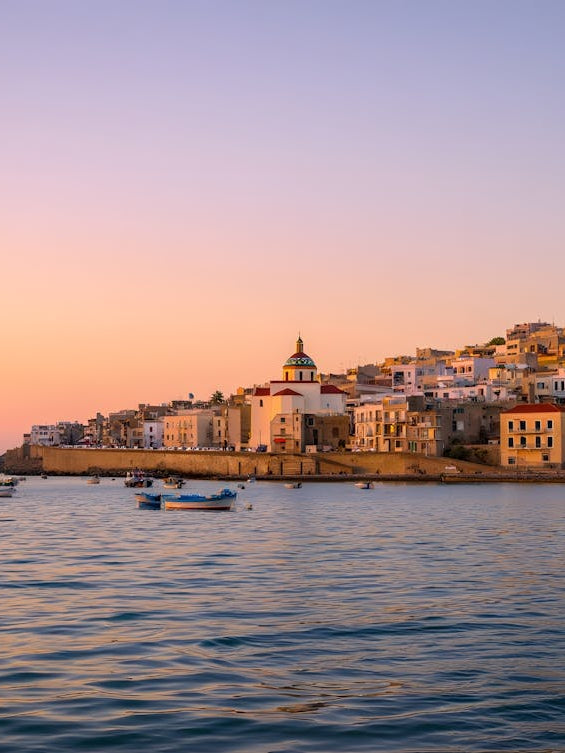 Coastal Town Sunset Photo Print - Picturesque Mediterranean Village