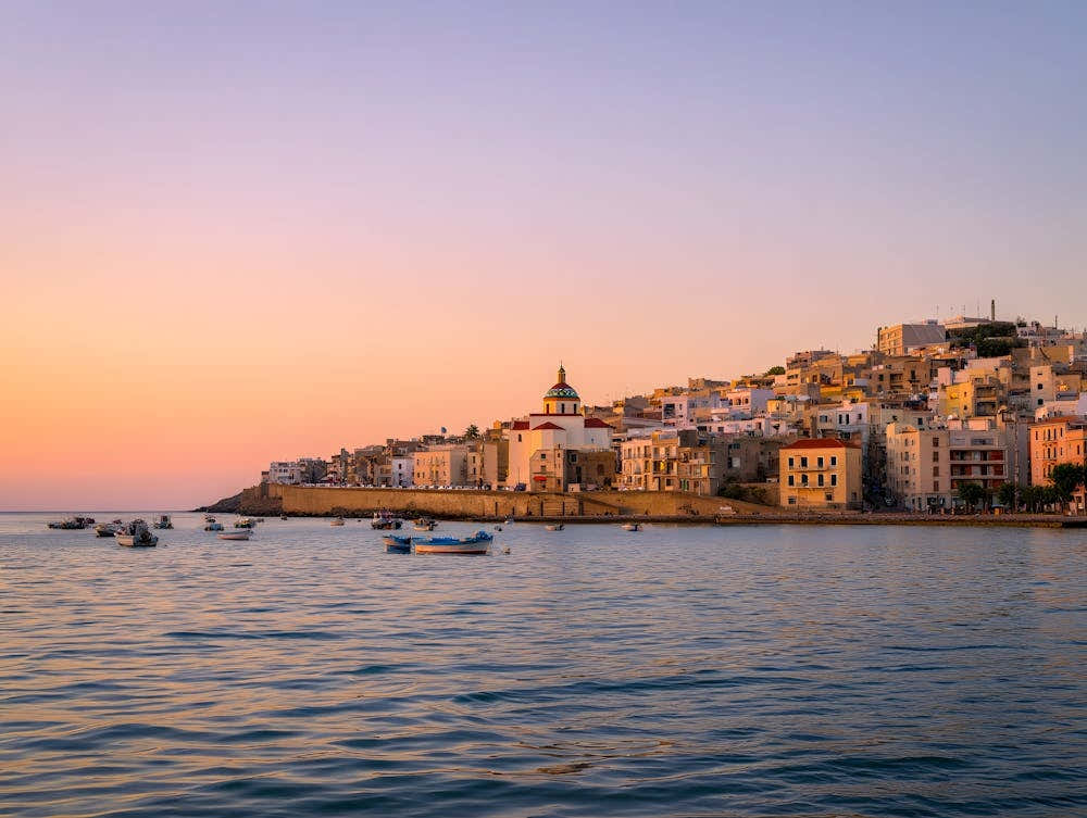 Coastal Town Sunset Photo Print - Picturesque Mediterranean Village