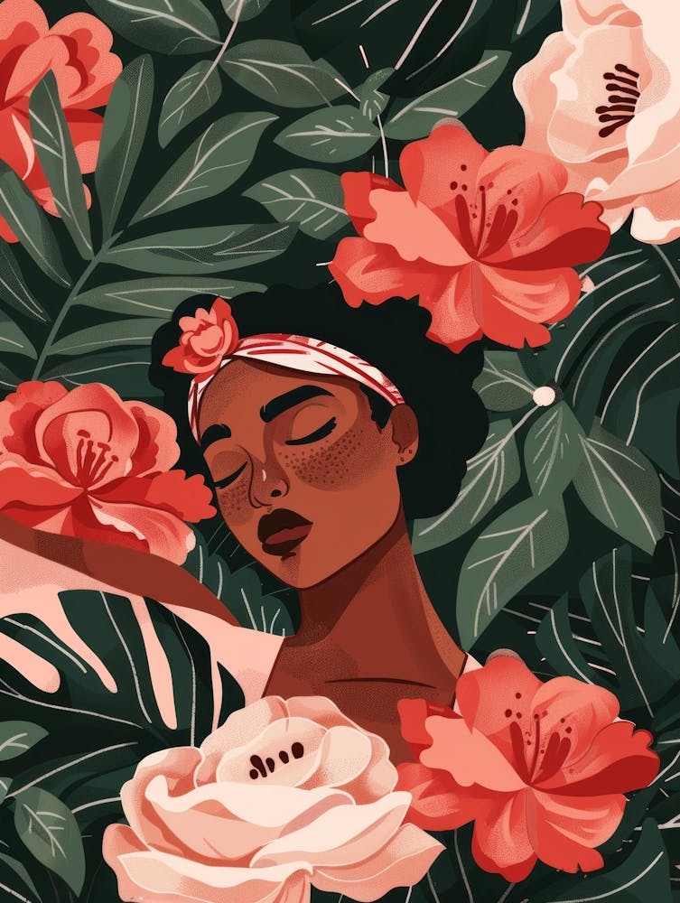 Afro-American Girl With Flowers