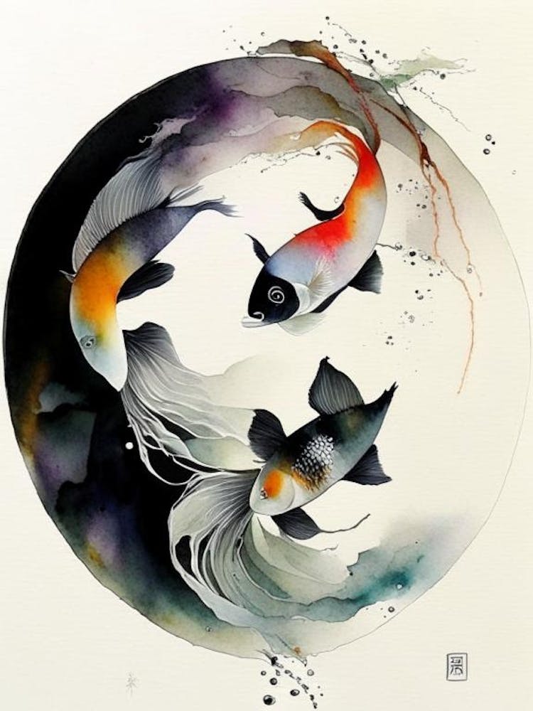 Fisch Yin und Yang Japanische Tusche