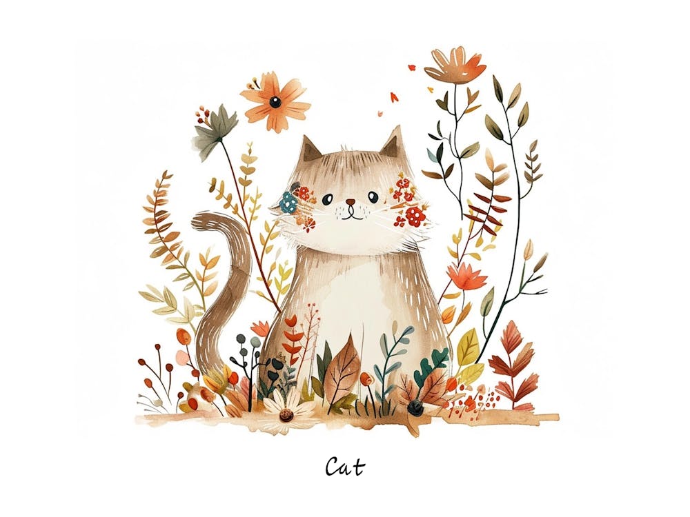 Little Floral Cat 4 Poster