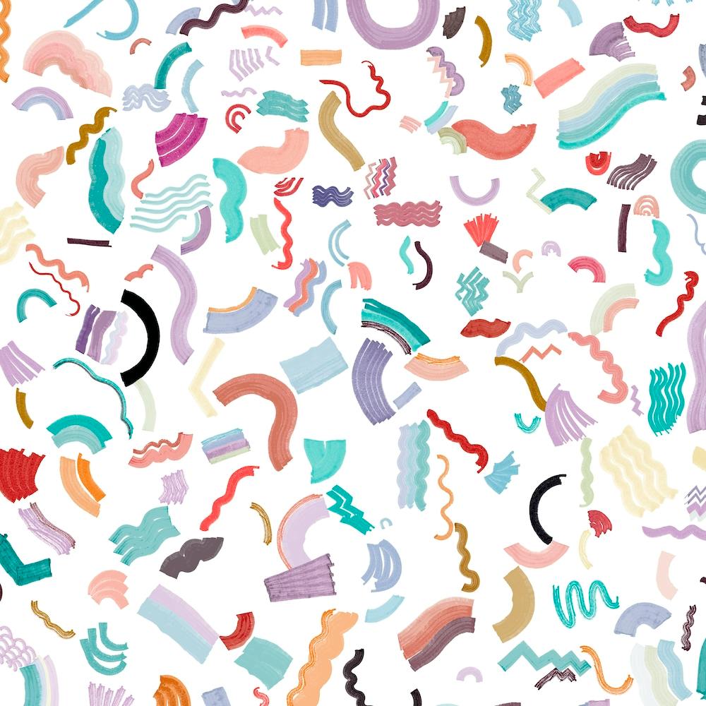 Curly And Zigzag Stripes White Square