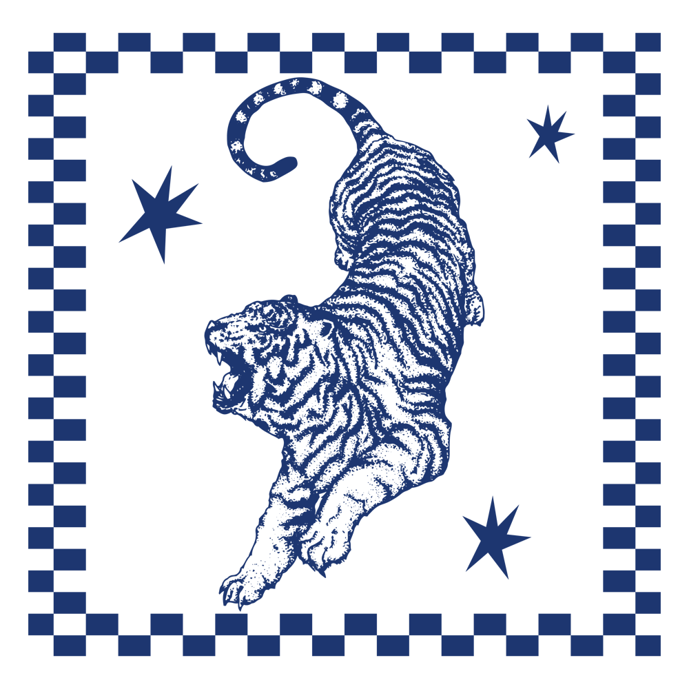 Tiger | Retro Tiger with Checkerboard Border 1