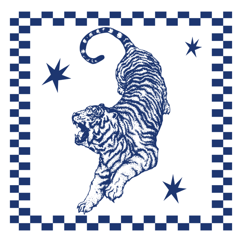Tiger | Retro Tiger with Checkerboard Border 1